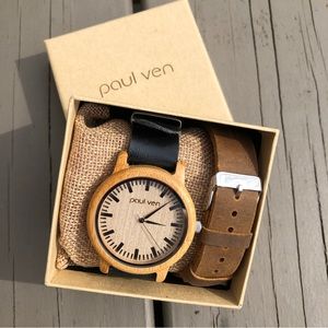 Paul Ven Liberty Wood Watch Interchangeable Bands Needs Battery EUC